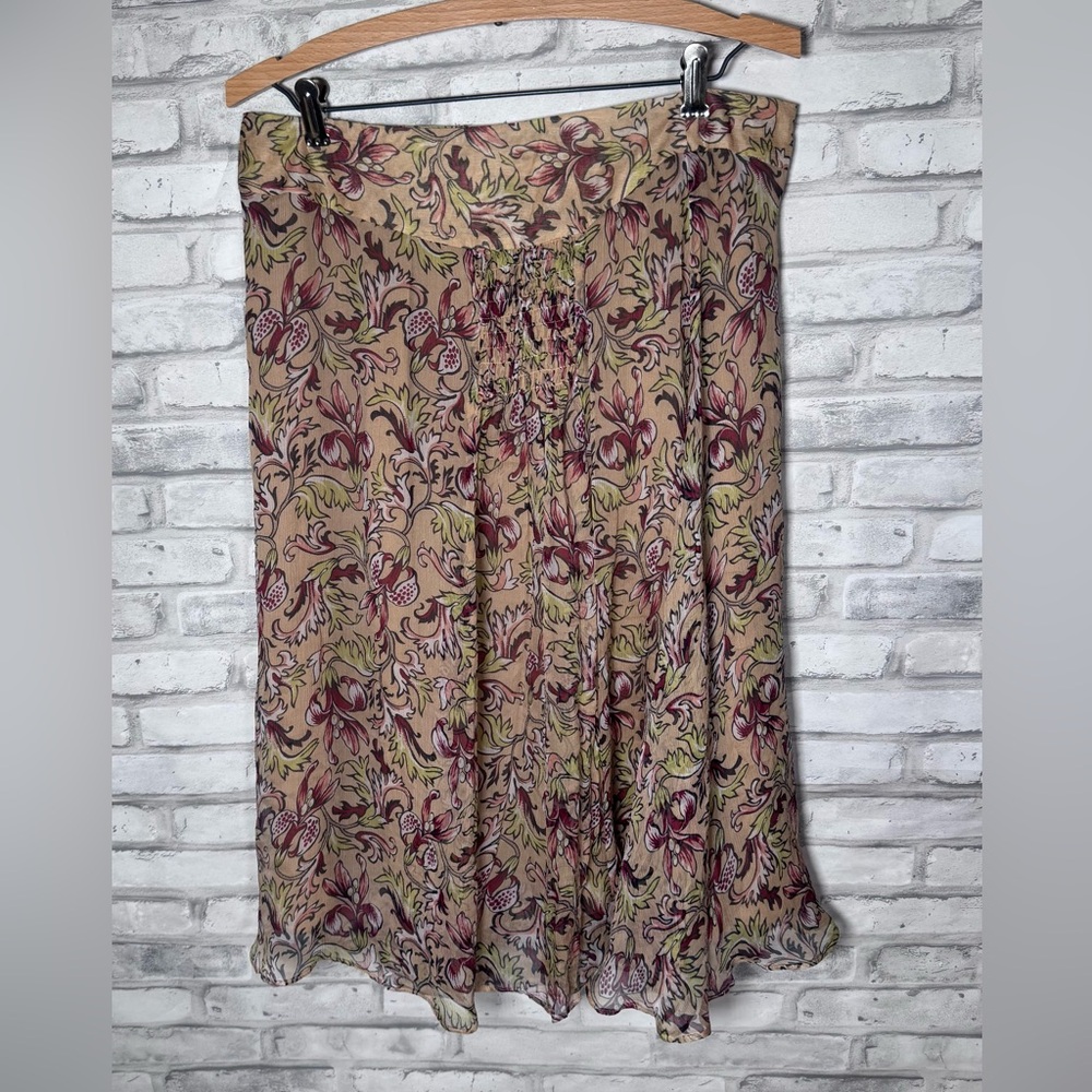 Floral Print Silk Knee Length Shabby-chic Women's Skirt